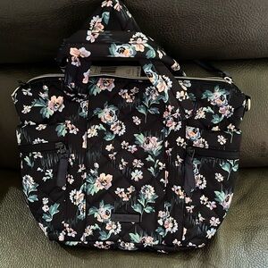 Vera Bradley small multi stripe tote in navy garden